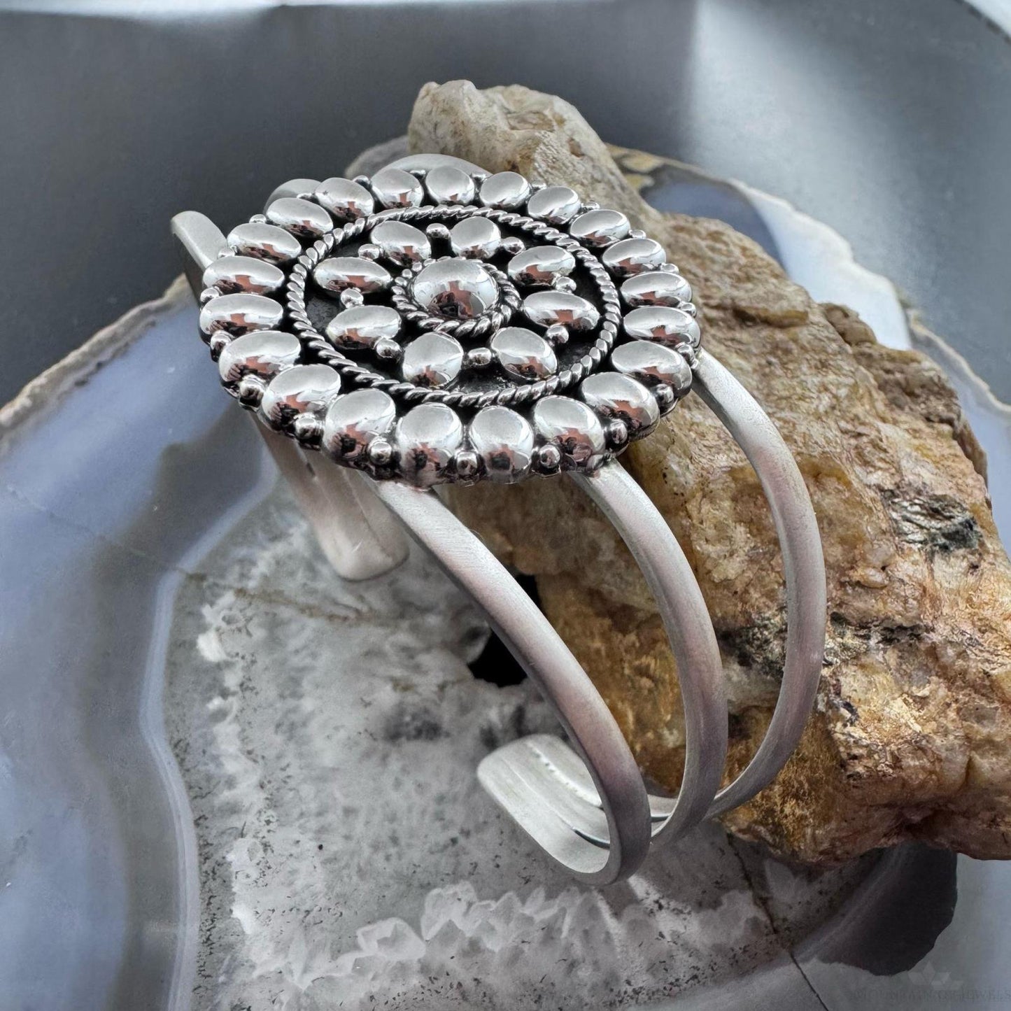 Sterling Silver Southwestern Style Flower Cluster Split Shank Bracelet For Women