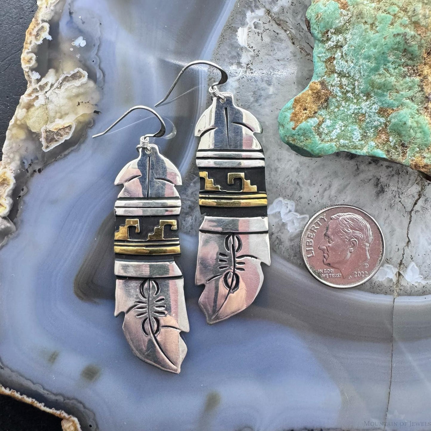 Tommy & Rosita Singer Sterling Silver & Gold Filled Feather Dangle Earrings For Women
