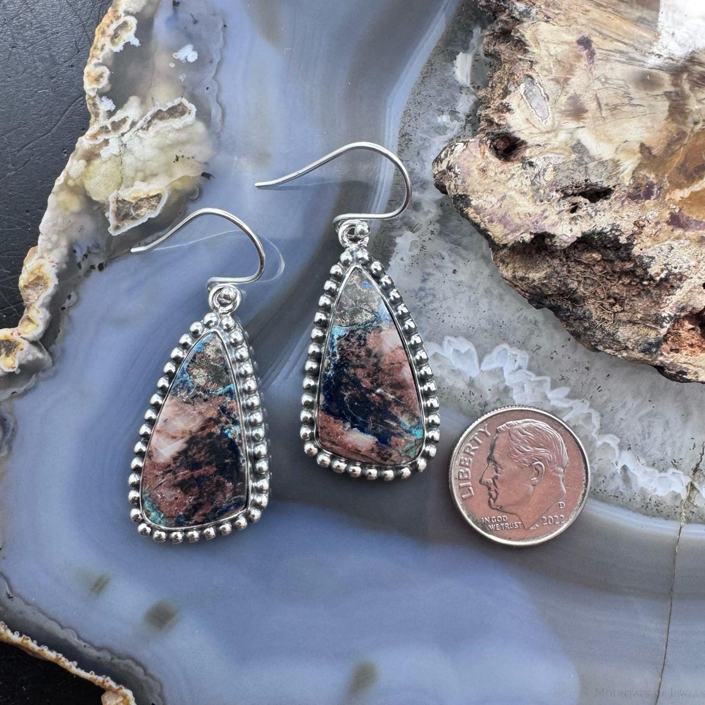 Sterling Silver Southwestern Style Triangle Shattuckite Dangle Earrings For Women