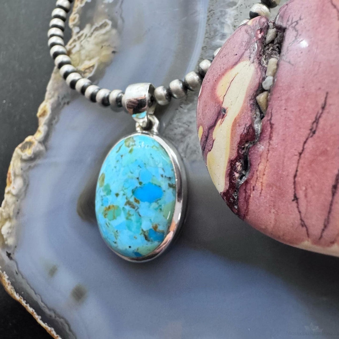 Sterling Silver Southwestern Style Large Oval Apatite Pendant For Women