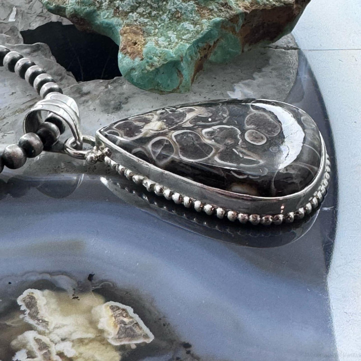 Sterling Silver Southwestern Style Turrietella Fossil Pendant For Women