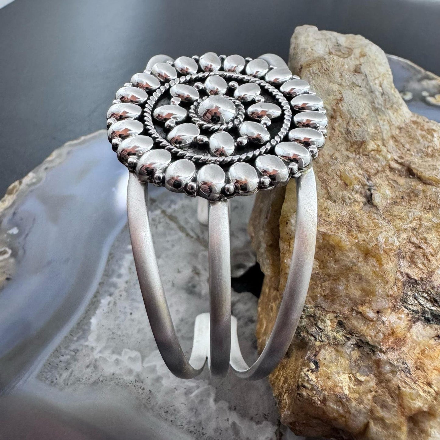 Sterling Silver Southwestern Style Flower Cluster Split Shank Bracelet For Women