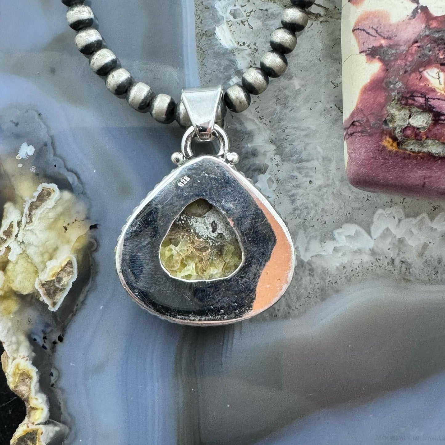 Sterling Silver Southwestern Style Wide Triangle Emmolite Pendant For Women