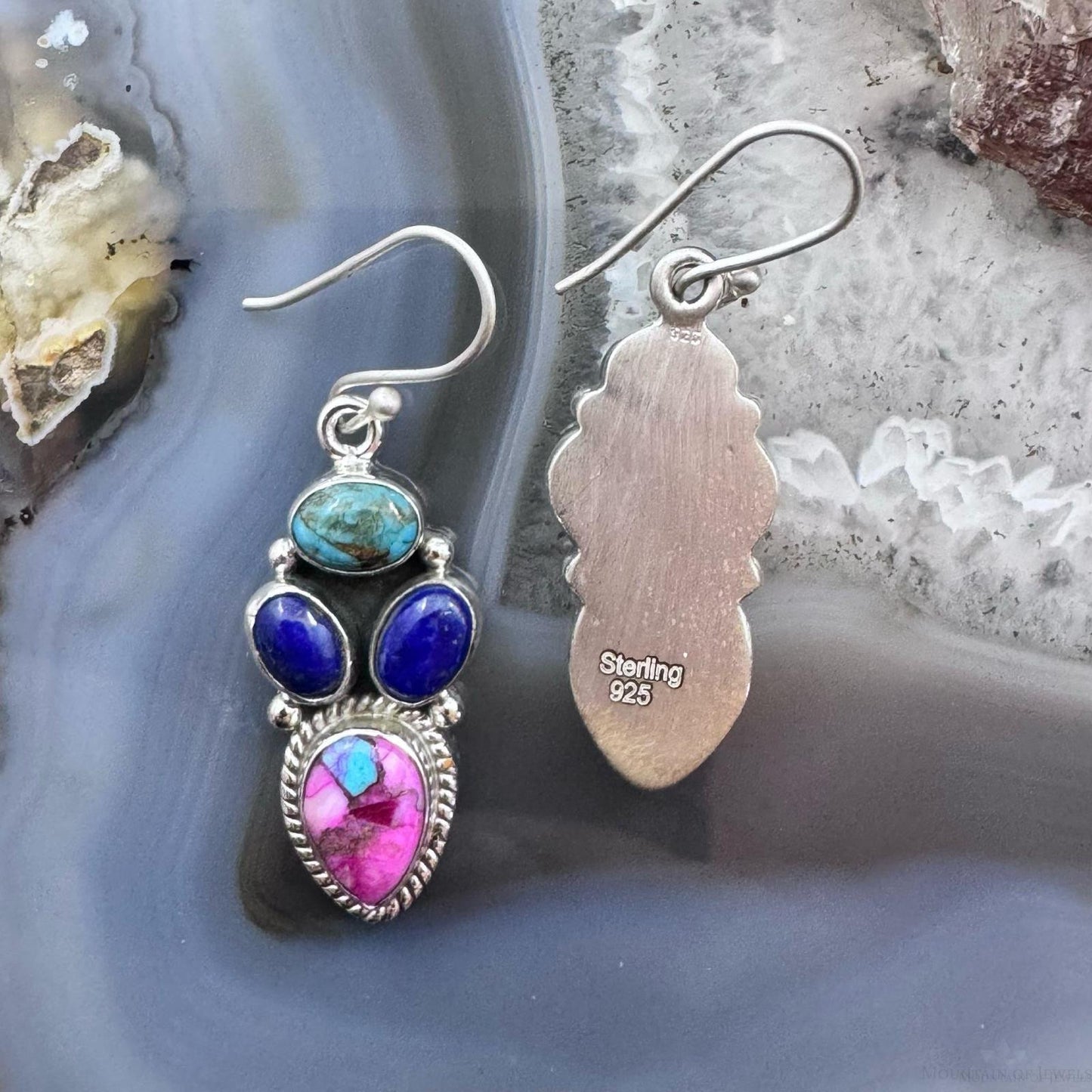 Sterling Silver Southwestern Style Multistone Cluster Dangle Earrings For Women #7