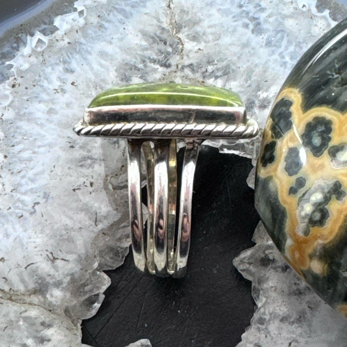 Sterling Silver Southwestern Style Square Atlantisite Ring Size 11 For Women