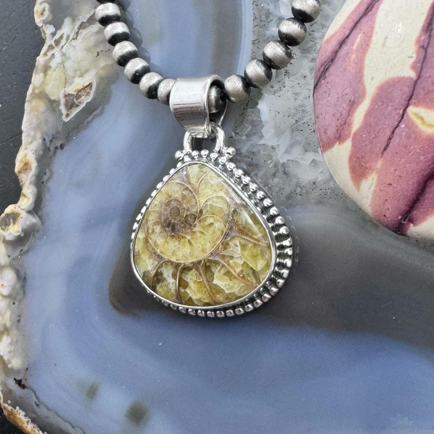 Sterling Silver Southwestern Style Wide Triangle Emmolite Pendant For Women