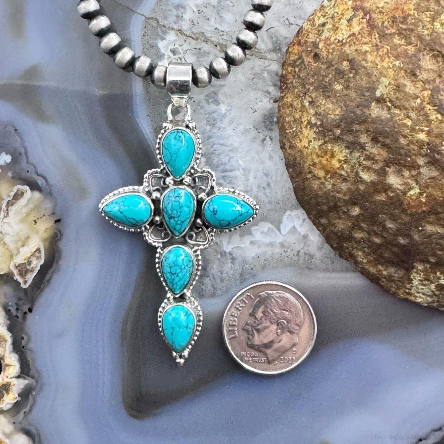 Sterling Silver Southwestern Style Blue Howlite Cross Pendant For Women