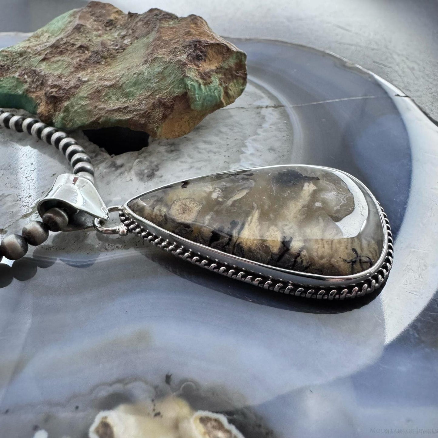 Sterling Silver Southwestern Style Large Teardrop Tiger Dendrite Agate Unisex Pendant