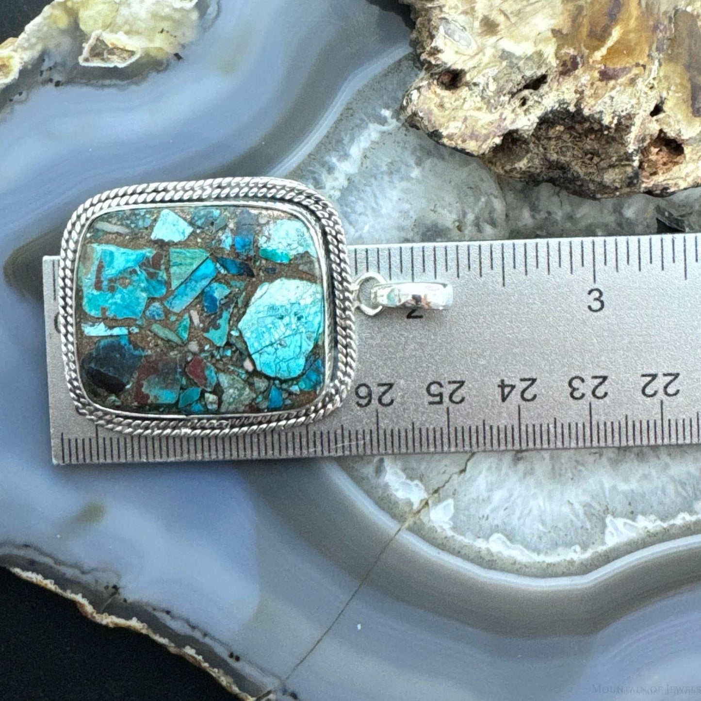 Sterling Silver Southwestern Style Large Square Cooper Turquoise Pendant For Women