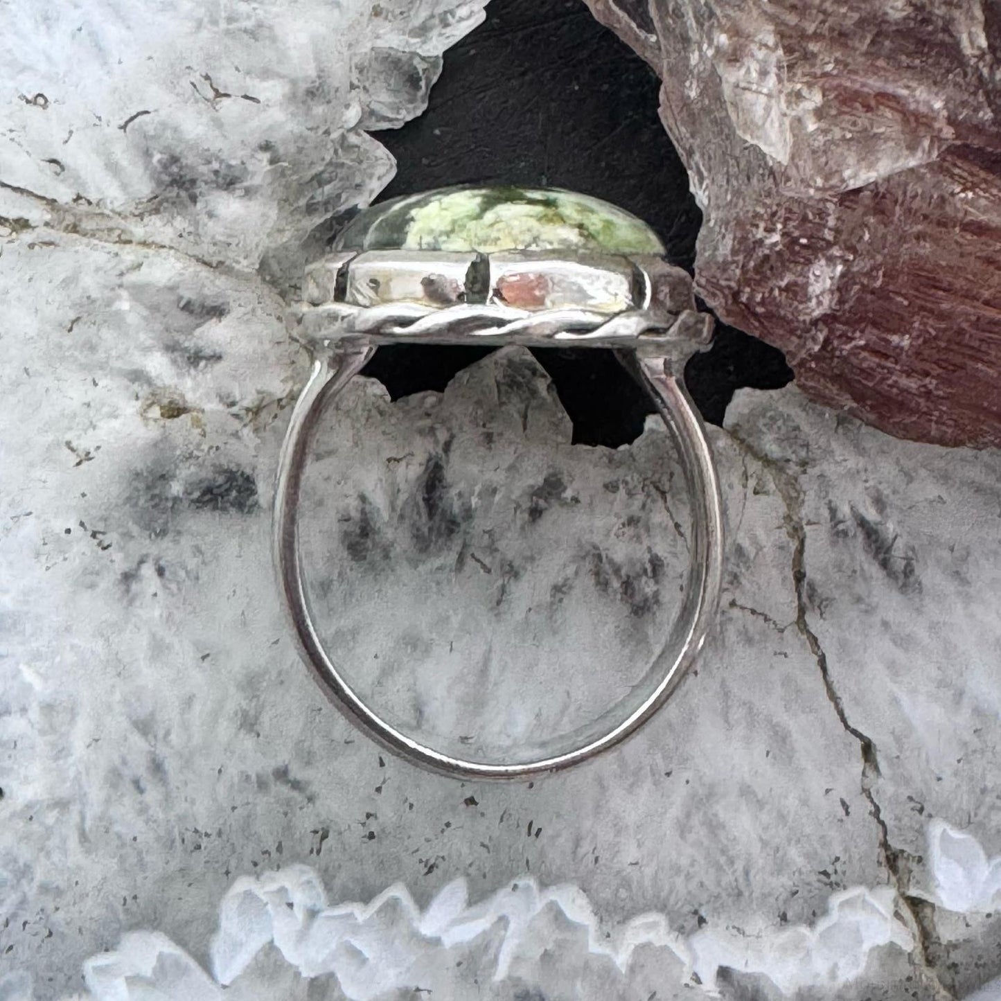 Sterling Silver Southwestern Style Oval Chrome Chalcedony Ring Size 7 For Women