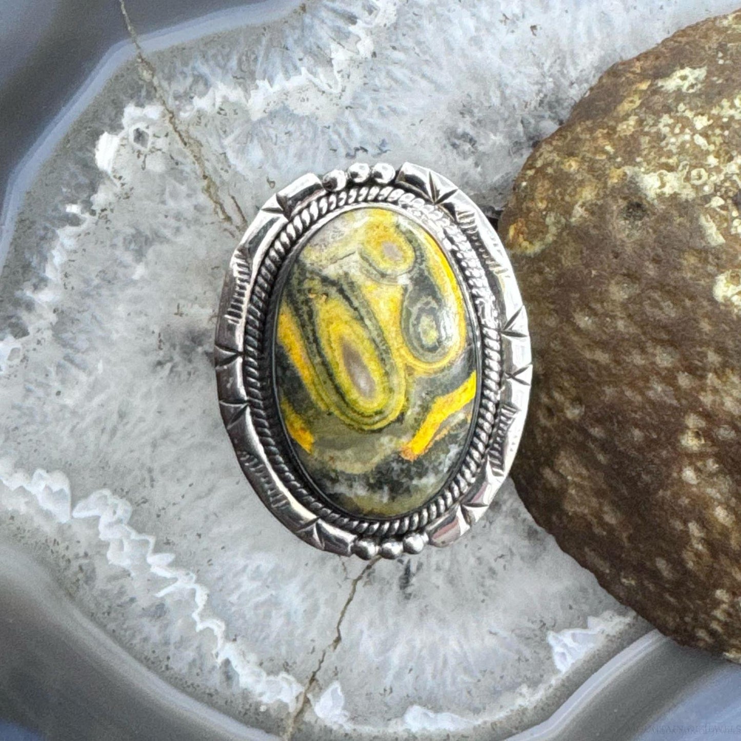 Sterling Silver Southwestern Style Oval Bumblebee Jasper Ring Size 9 For Women