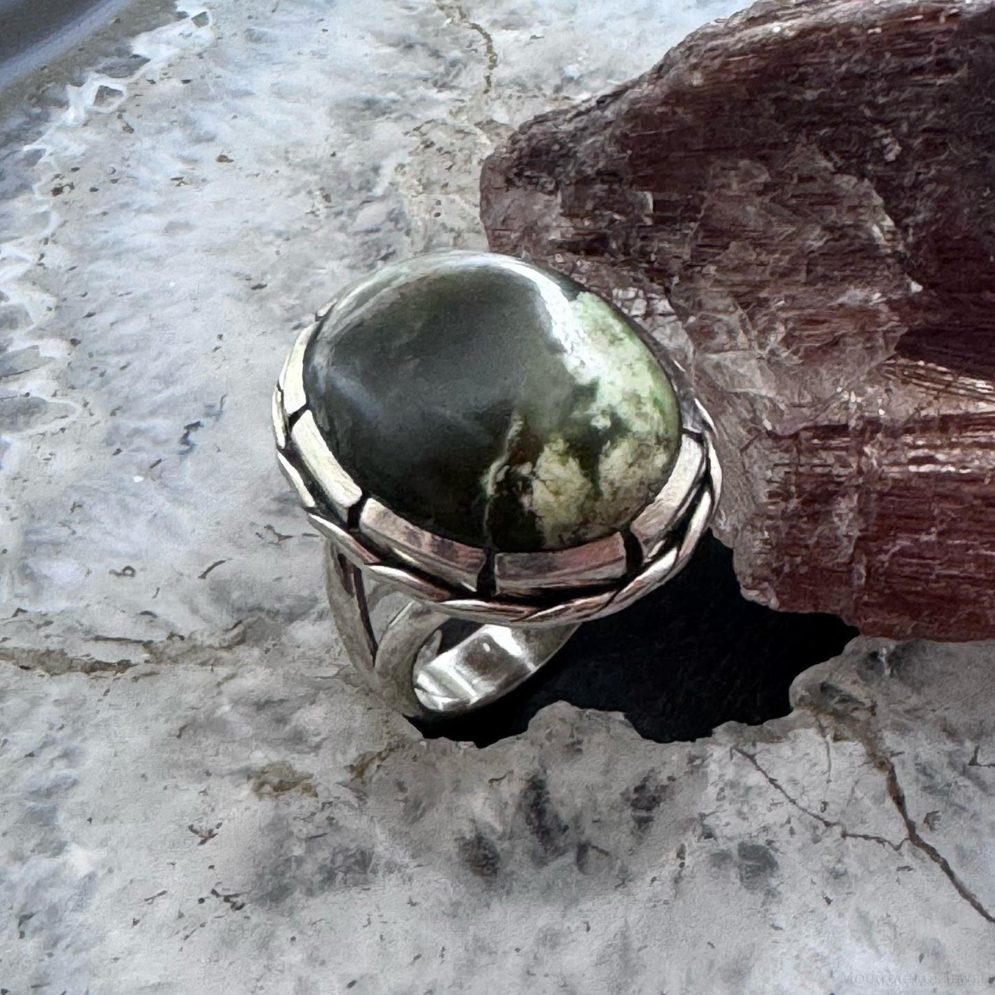 Sterling Silver Southwestern Style Oval Chrome Chalcedony Ring Size 7 For Women