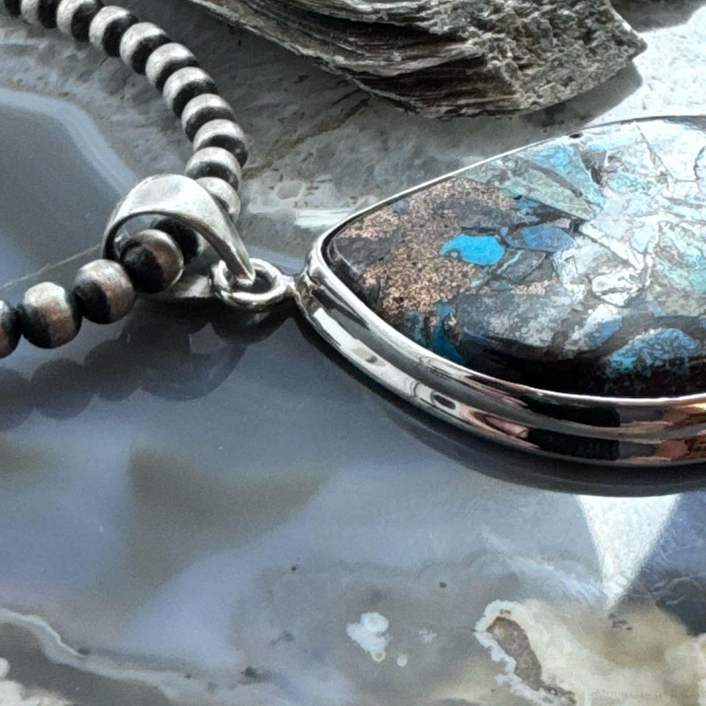 Sterling Silver Southwestern Style Large Cooper Turquoise Pendant For Women