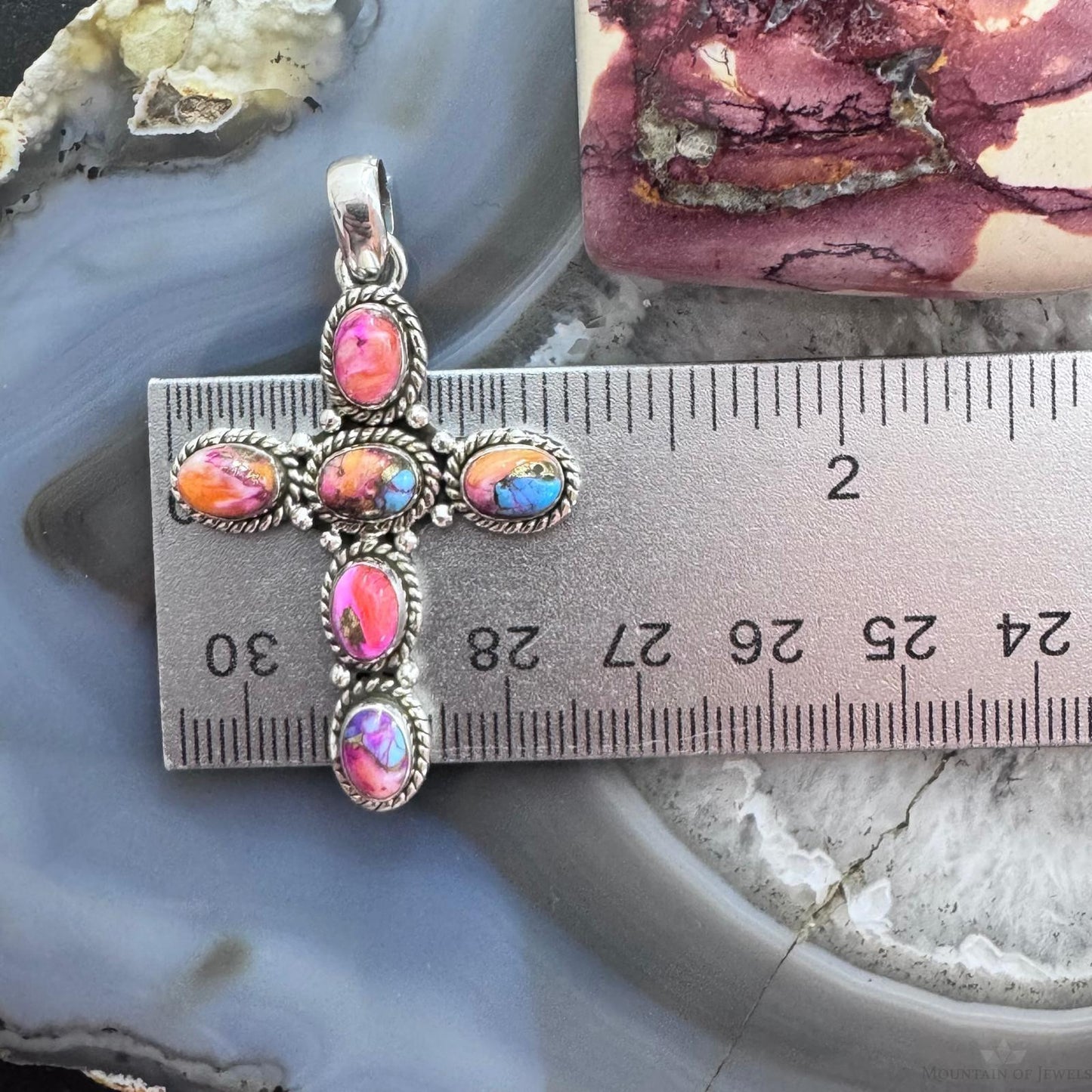 Sterling Silver Southwestern Style 6 Oval Mohave Dahlia Cross Pendant For Women