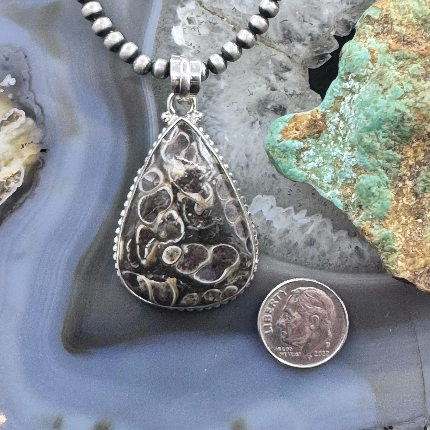 Sterling Silver Southwestern Style Turrietella Fossil Pendant For Women