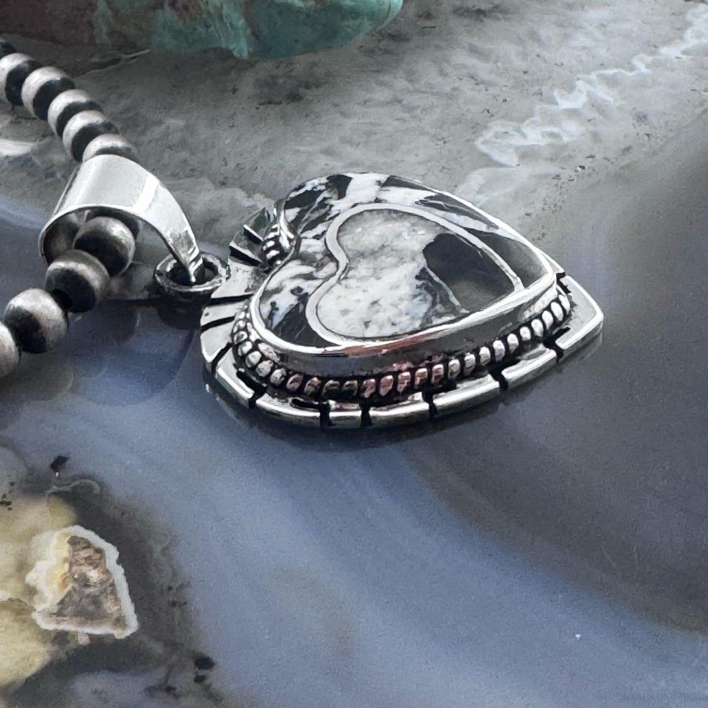 Native American Sterling Silver White Buffalo Decorated Double Heart Pendant For Women