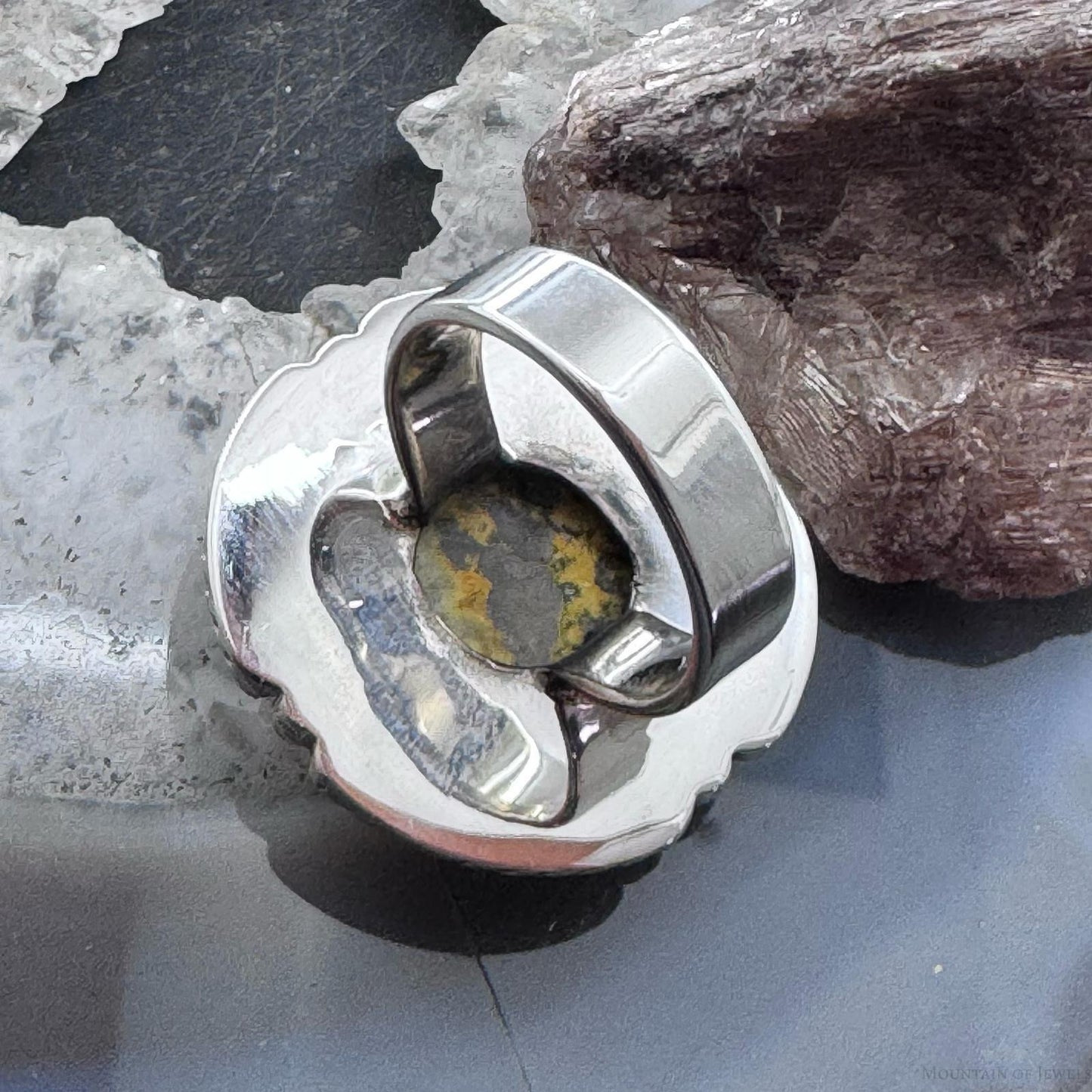 Sterling Silver Southwestern Style Bumblebee Jasper Decorated Ring Size 9 For Women
