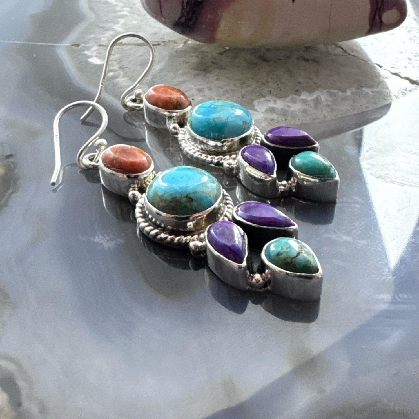 Sterling Silver Southwestern Style Multistone Cluster Dangle Earrings For Women #19