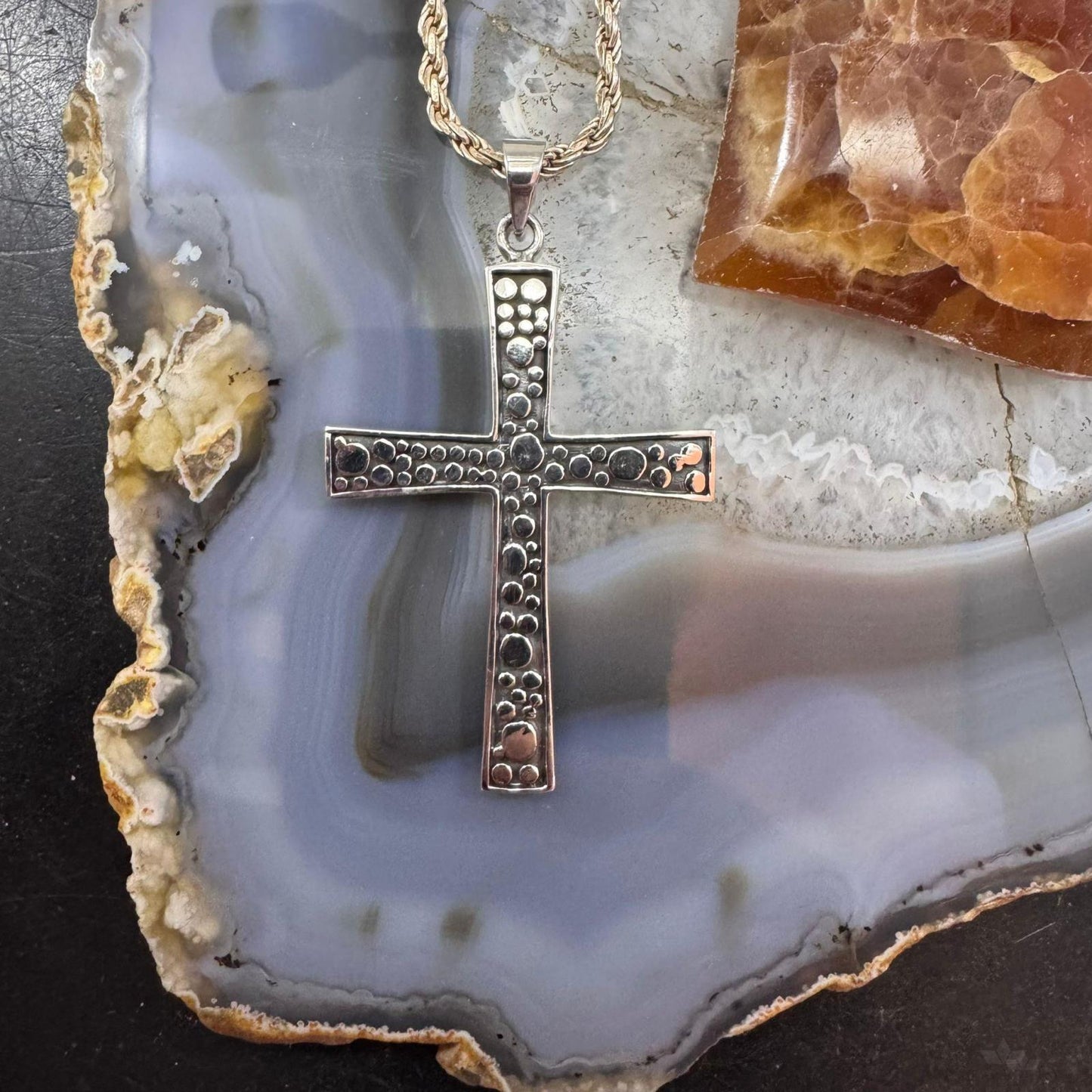 Sterling Silver Southwestern Style Decorated Unisex Cross Pendant