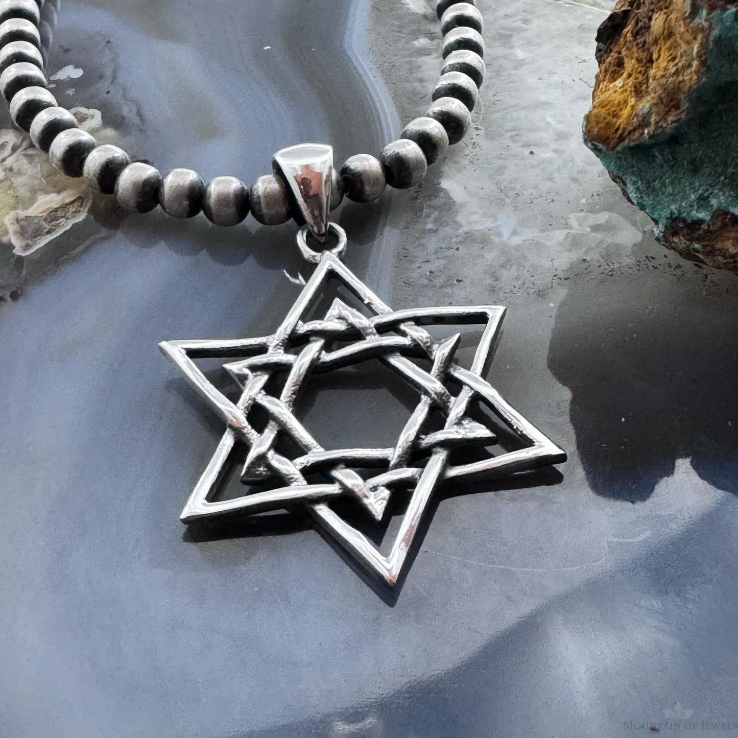 Sterling Silver Decorated Star of David Unisex Religious Pendant