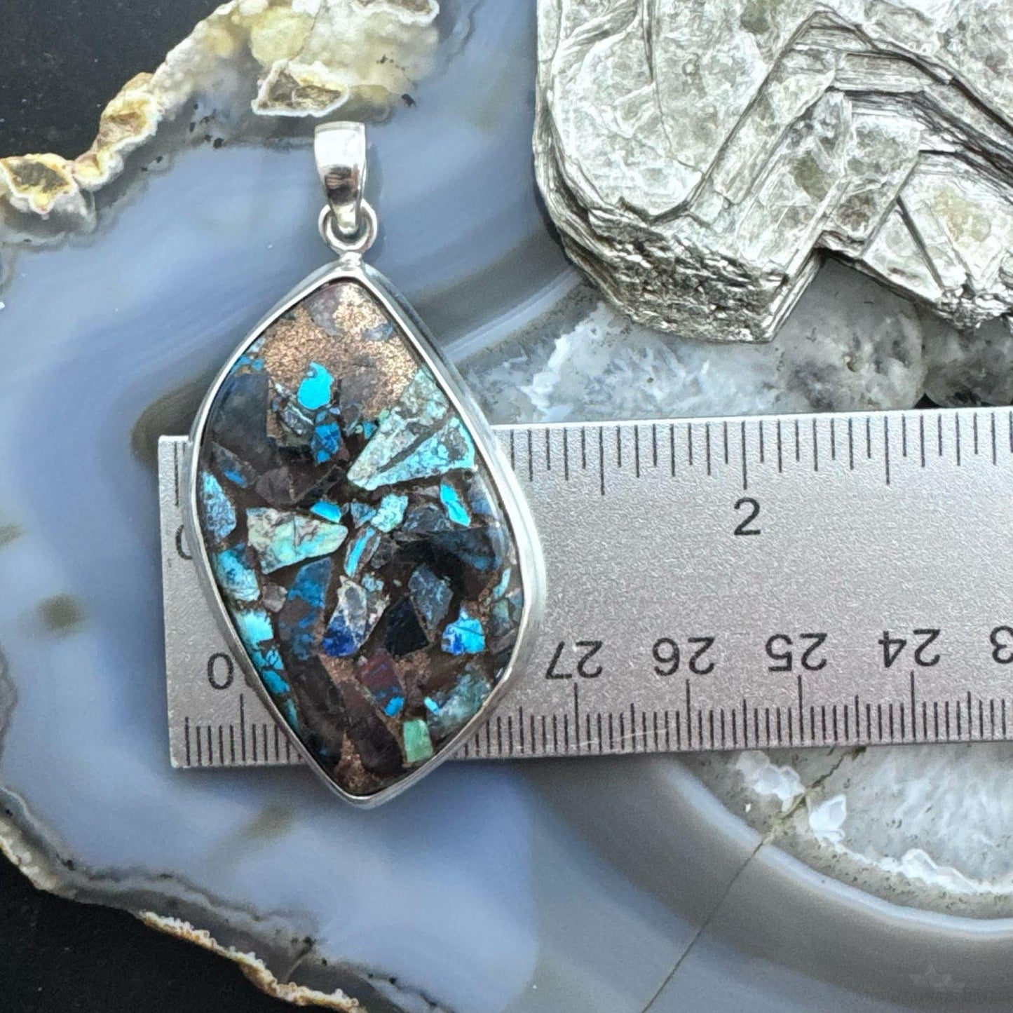 Sterling Silver Southwestern Style Large Cooper Turquoise Pendant For Women