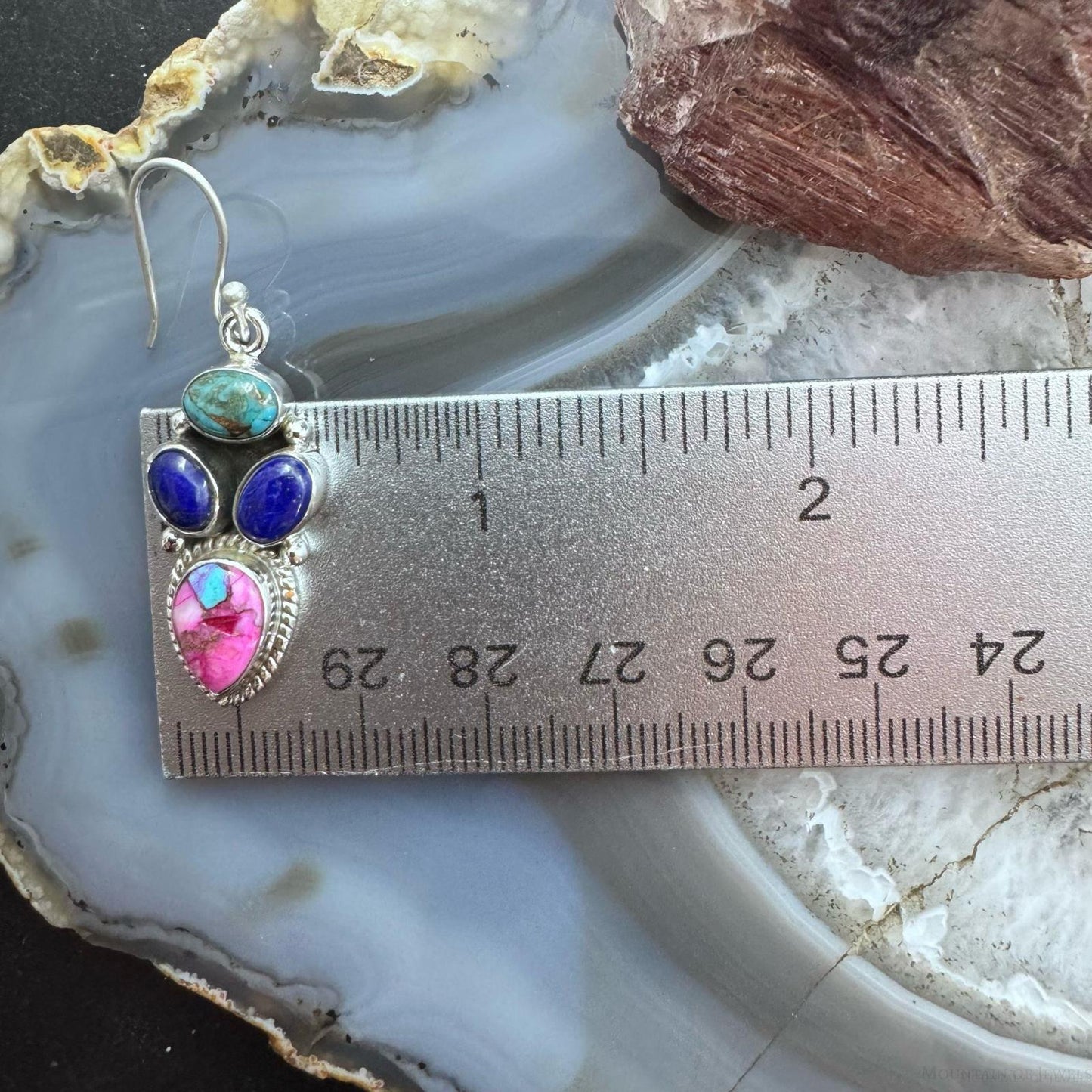 Sterling Silver Southwestern Style Multistone Cluster Dangle Earrings For Women #7