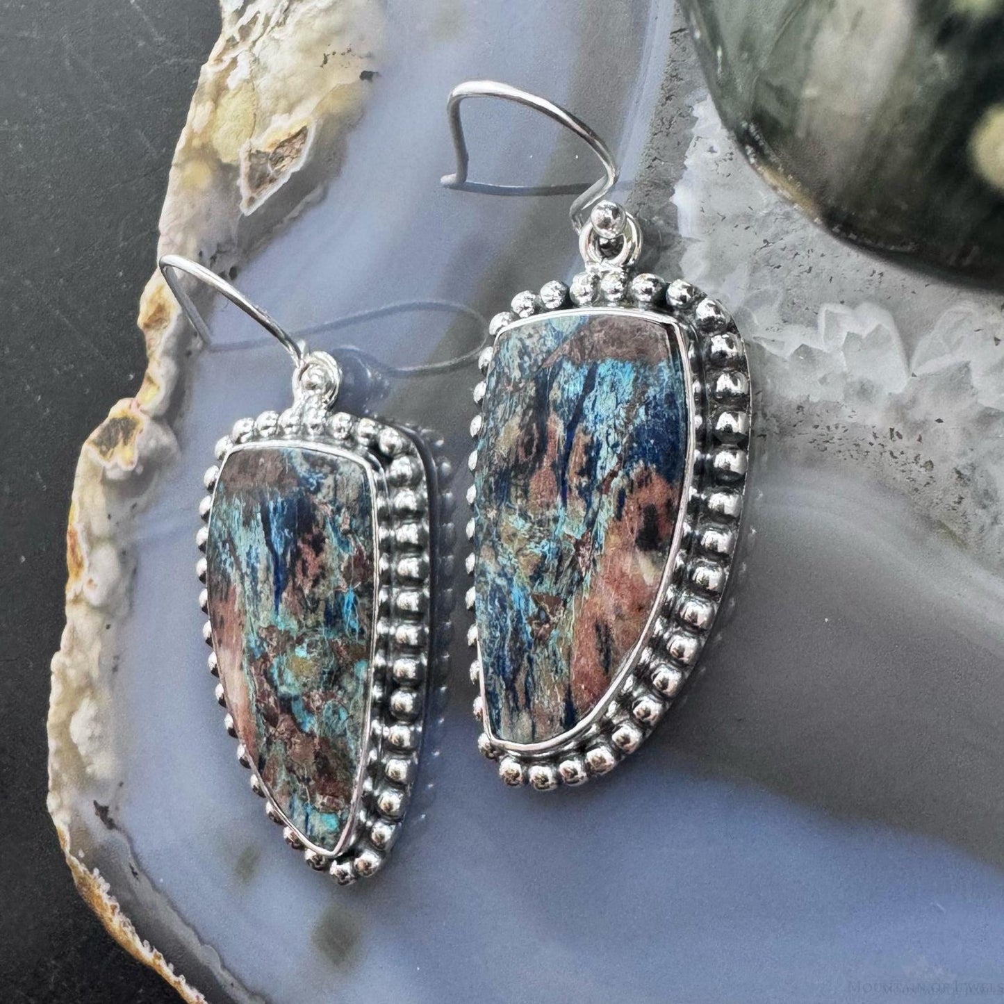 Sterling Silver Southwestern Style Triangle Shattuckite Dangle Earrings For Women #1