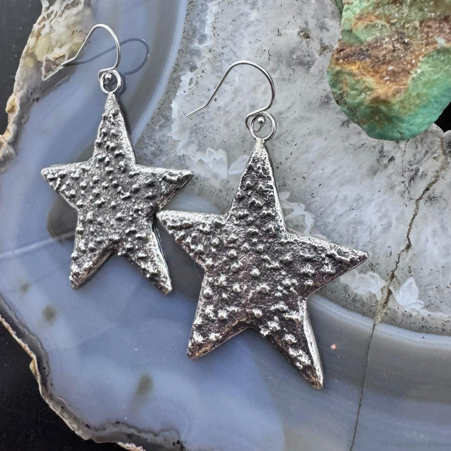 Cheyenne Custer Sterling Silver Tufa Cast Stars Dangle Earrings For Women