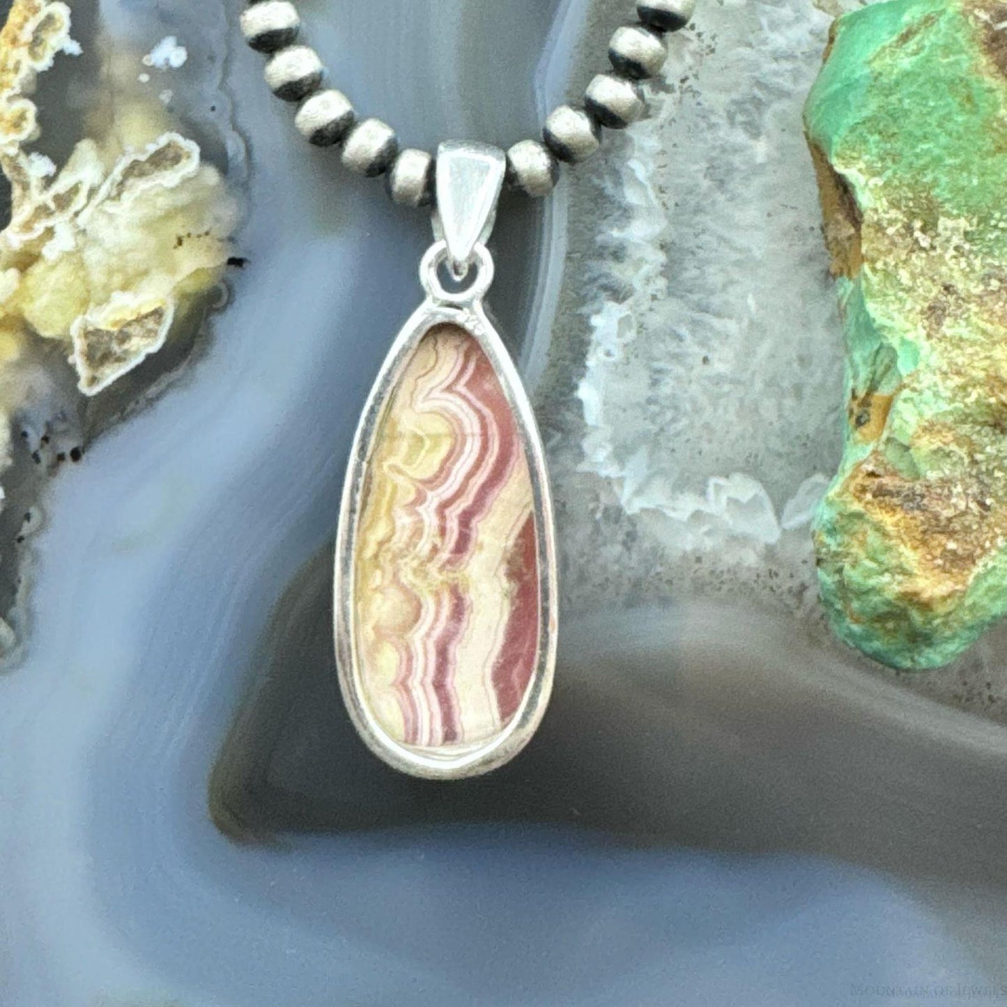 Sterling Silver Southwestern Style Teardrop Rhodochrosite Pendant For Women #1