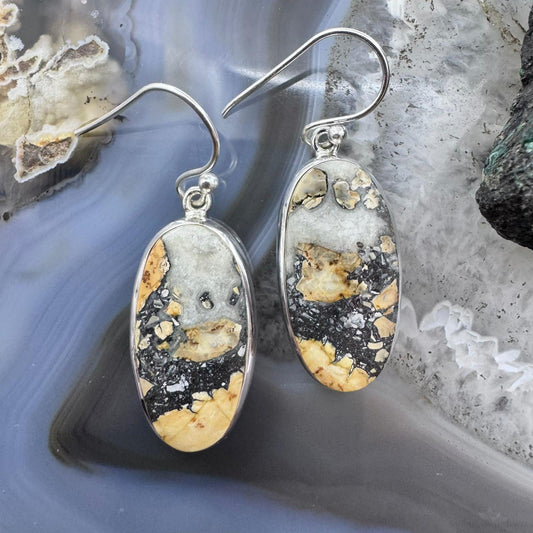 Sterling Silver Southwestern Style Oval Maligano Jasper Dangle Earrings For Women
