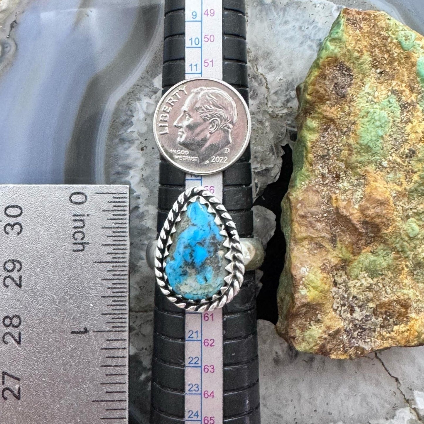 Sterling Silver Southwestern Style Teardrop Kingman Ring Size 9 For Women