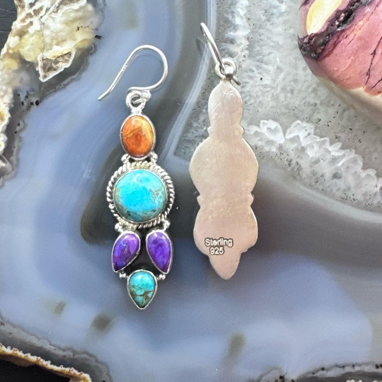 Sterling Silver Southwestern Style Multistone Cluster Dangle Earrings For Women #19