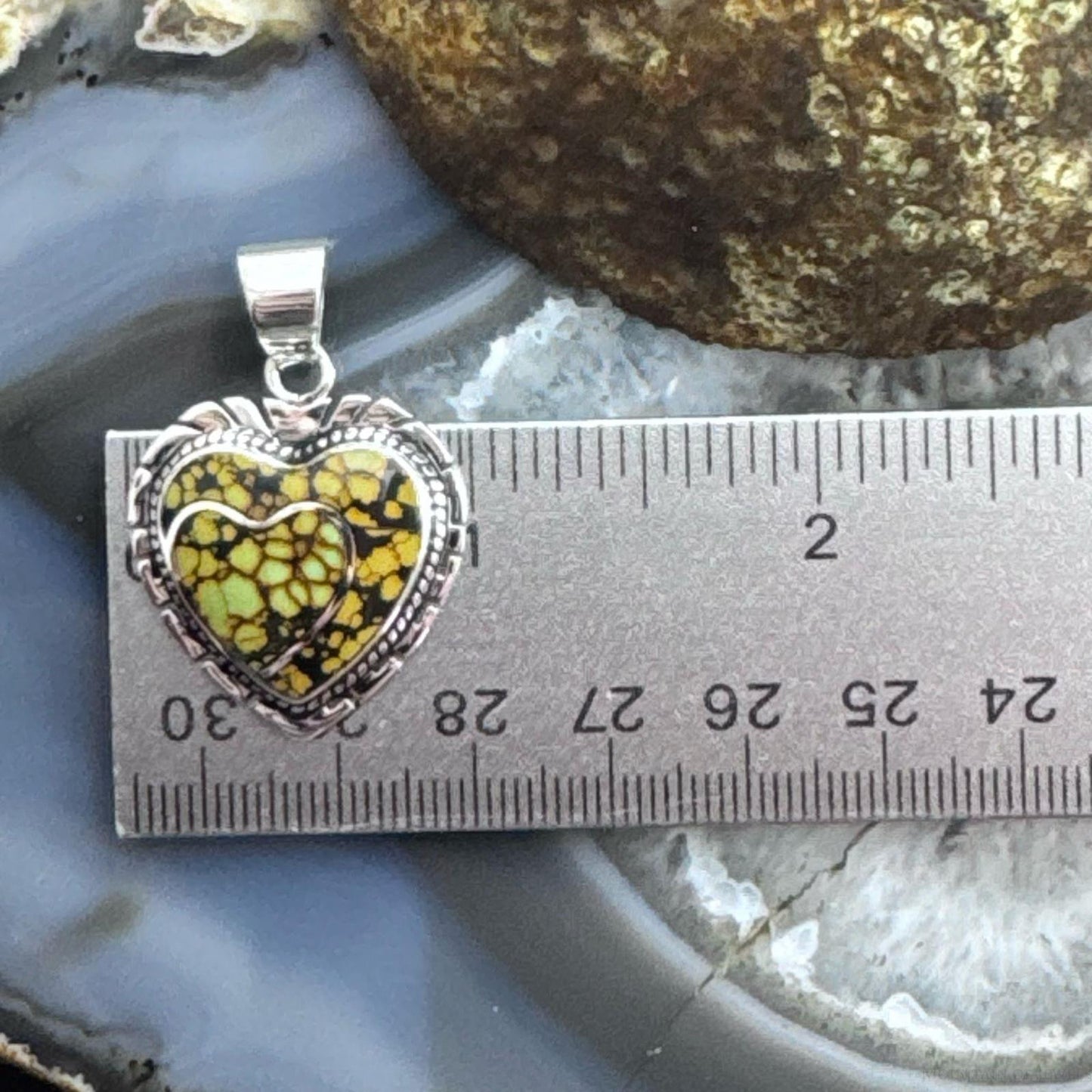 Native American Sterling Silver Chinese Turquoise Double Heart Pendant For Women