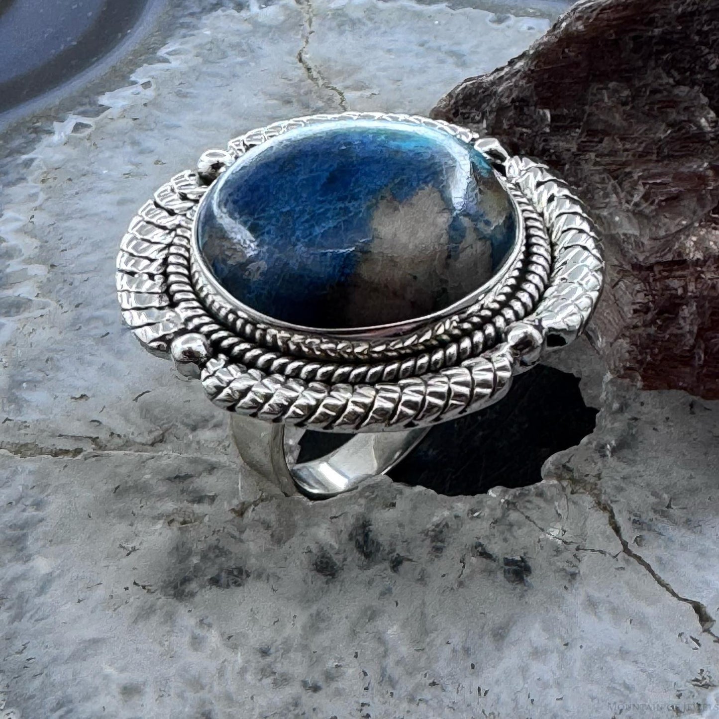 Sterling Silver Southwestern Style Chrysocolla Decorated Ring Size 8.75 For Women