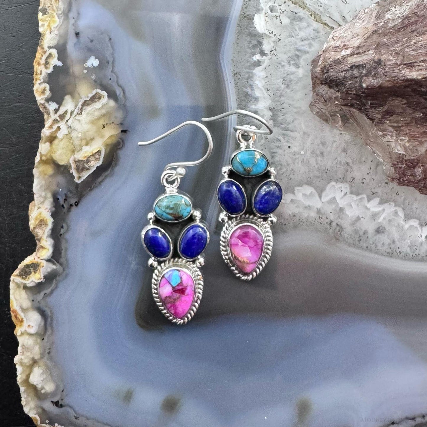 Sterling Silver Southwestern Style Multistone Cluster Dangle Earrings For Women #7