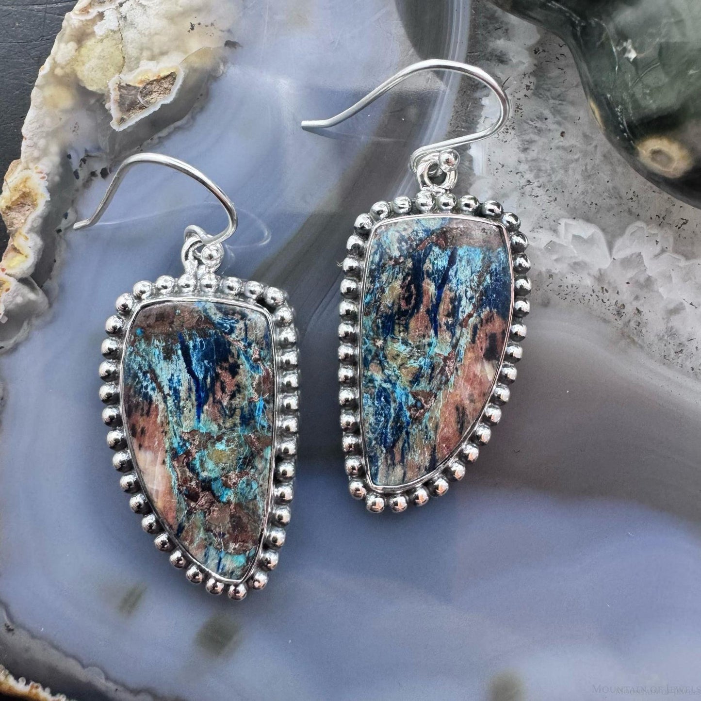 Sterling Silver Southwestern Style Triangle Shattuckite Dangle Earrings For Women #1