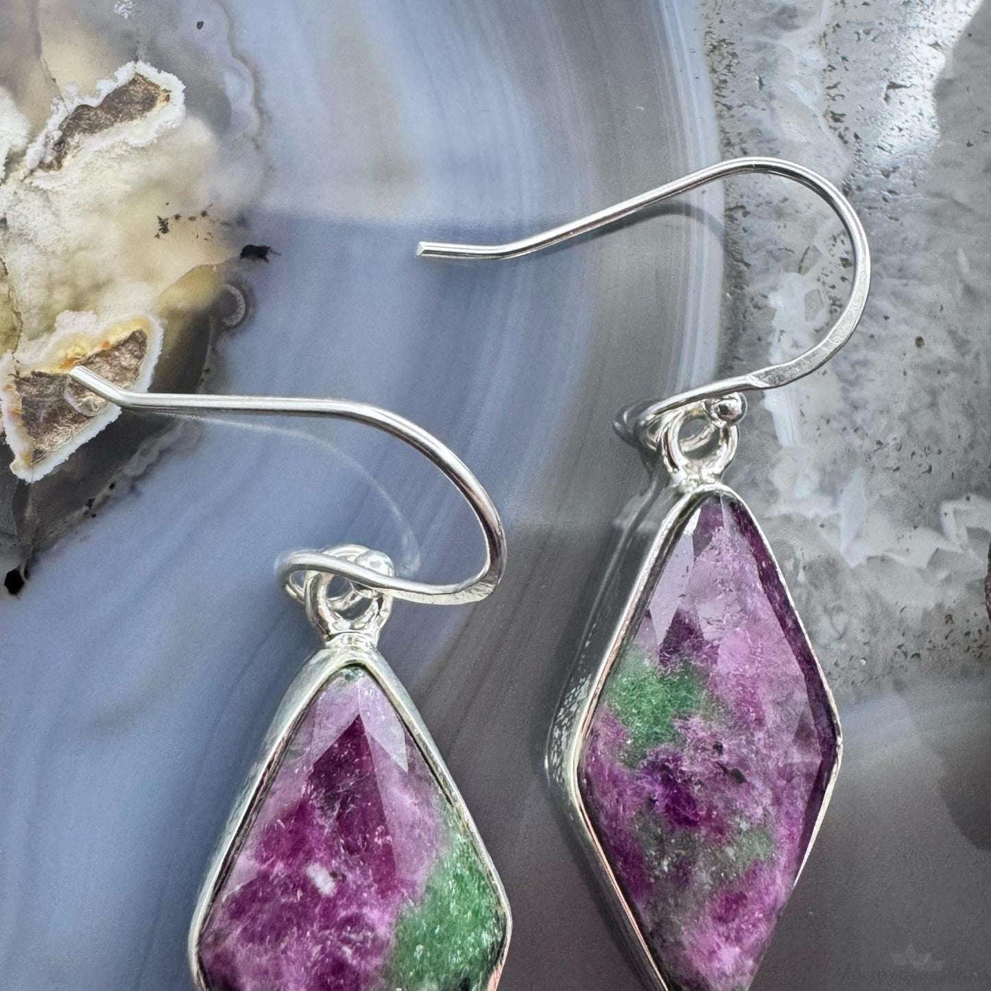 Sterling Silver Southwestern Style Kite Rubysozite Dangle Earrings For Women