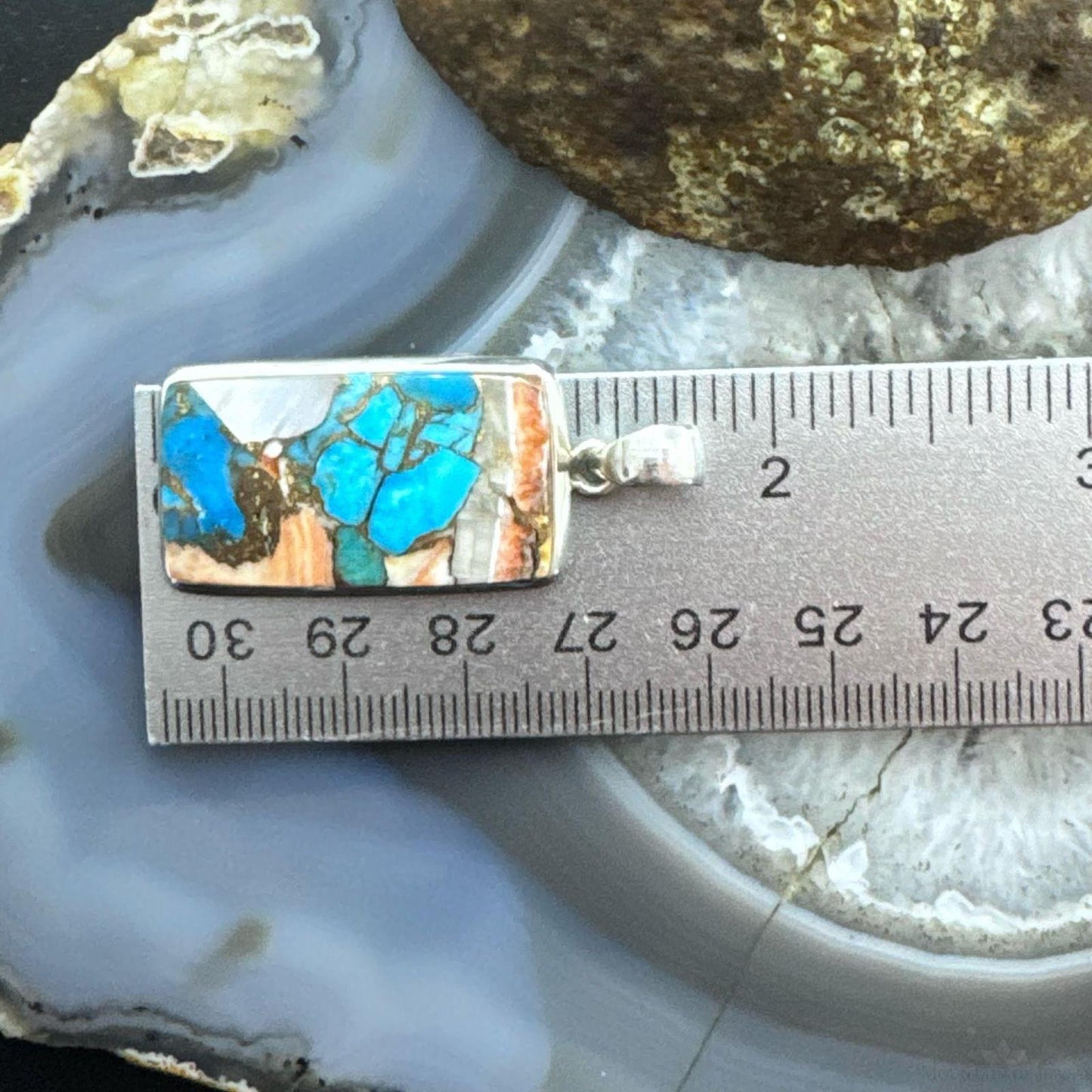 Sterling Silver Southwestern Style Rectangle Mohave Turquoise Pendant For Women