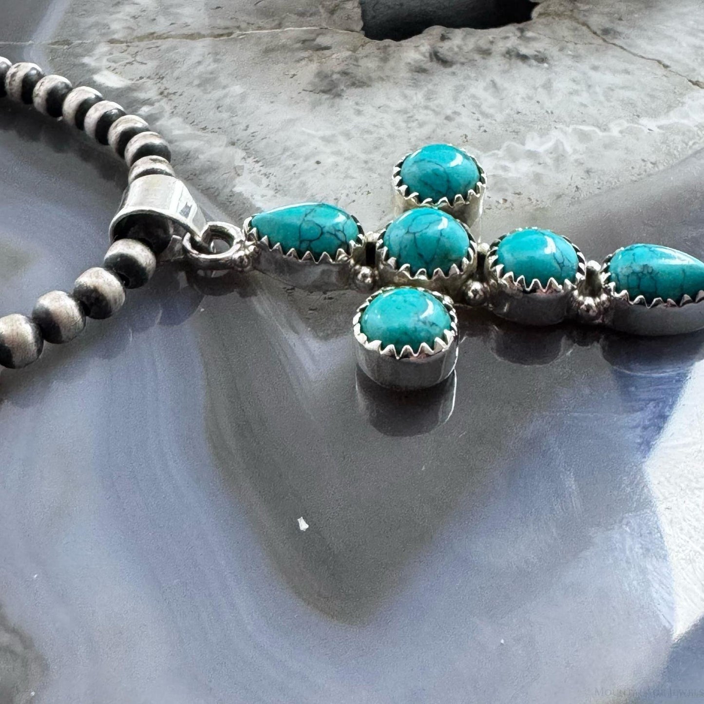 Sterling Silver Southwestern Style Blue Howlite Cross Pendant For Women #1
