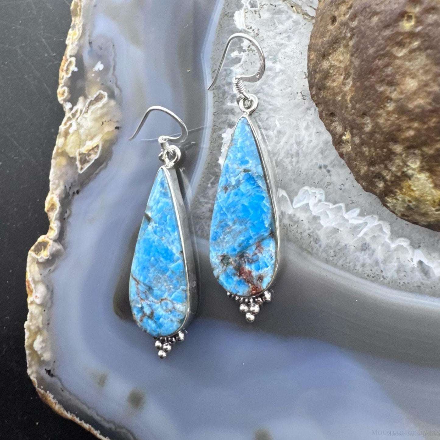 Sterling Silver Southwestern Style Elongated Teardrop Apatite Dangle Earrings For Women