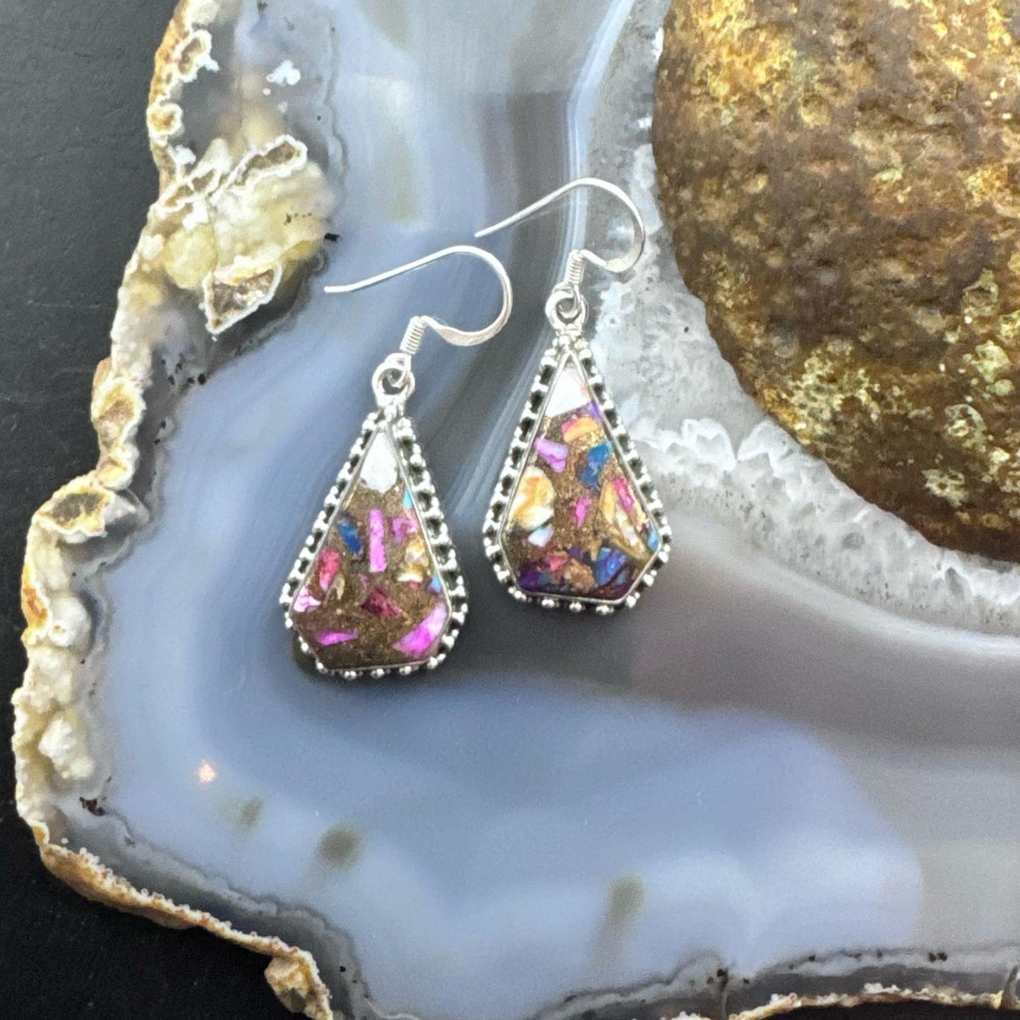 Sterling Silver Southwestern Style Kite Dahlia Turquoise Dangle Earrings For Women