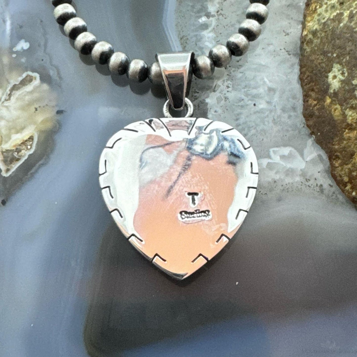 Native American Sterling Silver Blue Ridge Turquoise Decorated Double Heart Pendant For Women #1