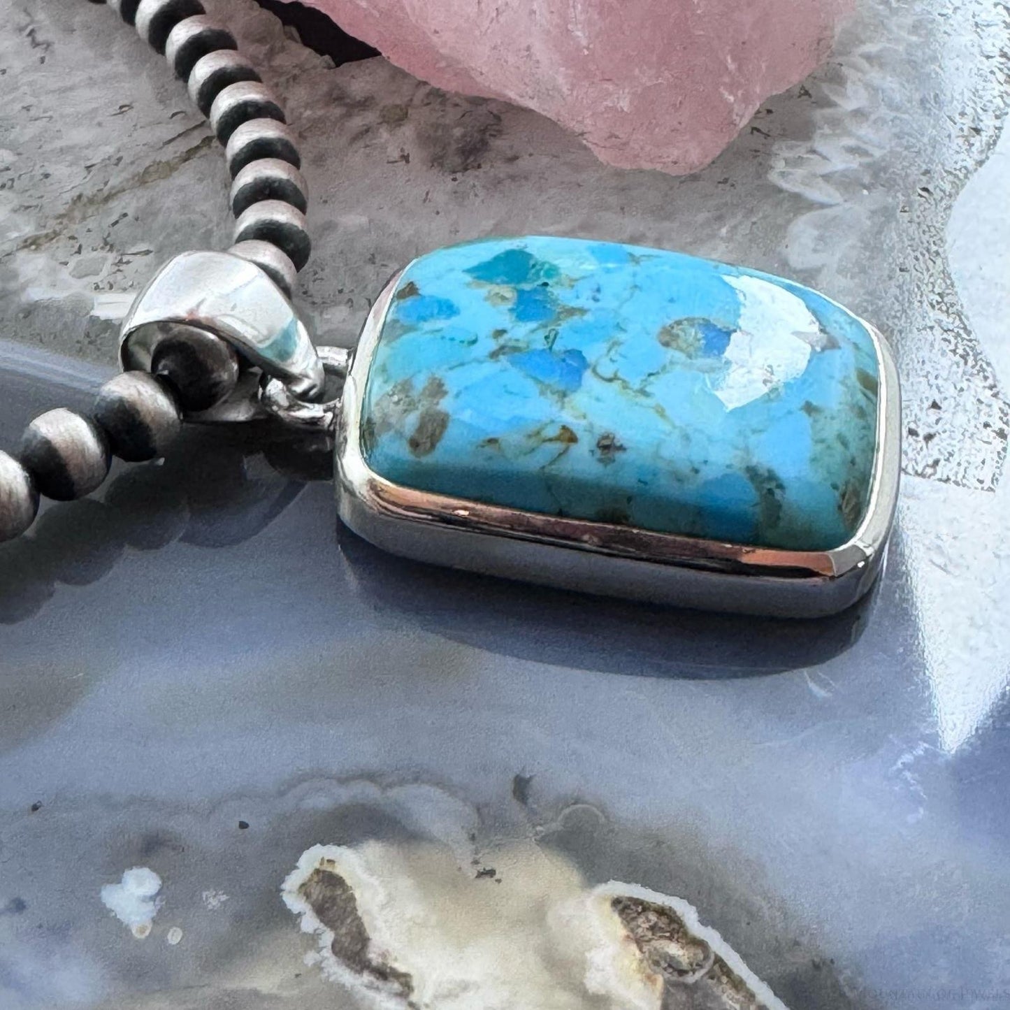 Sterling Silver Southwestern Style Rectangle Apatite Pendant For Women