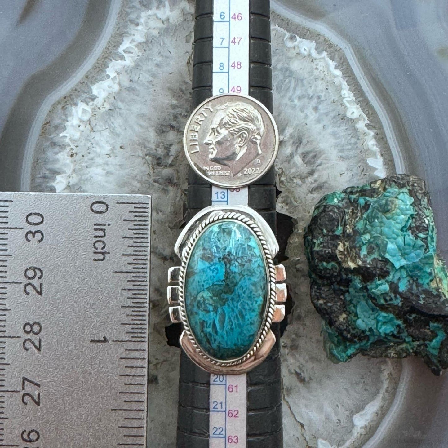 Sterling Silver Southwestern Style Oval Stichtite Decorated Ring Size 8 For Women