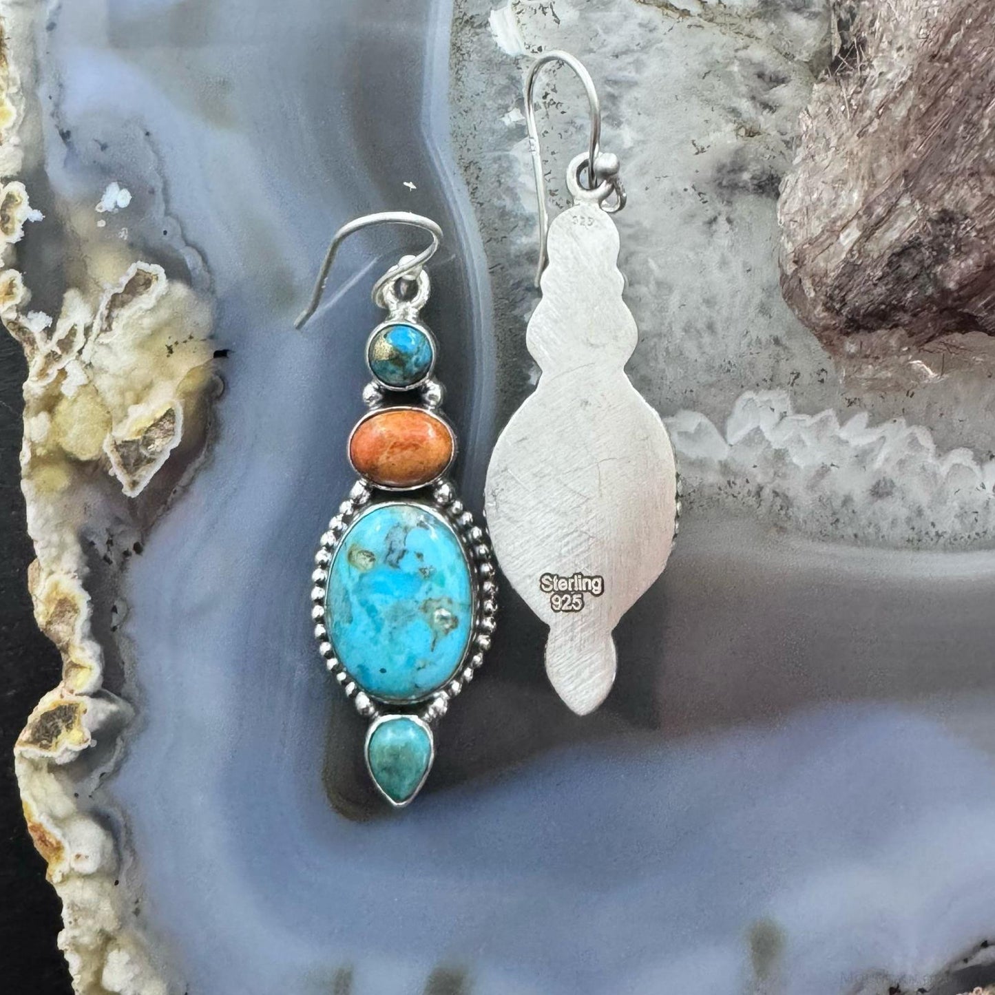 Sterling Southwestern Style Multistone Cluster Dangle Earrings For Women #6