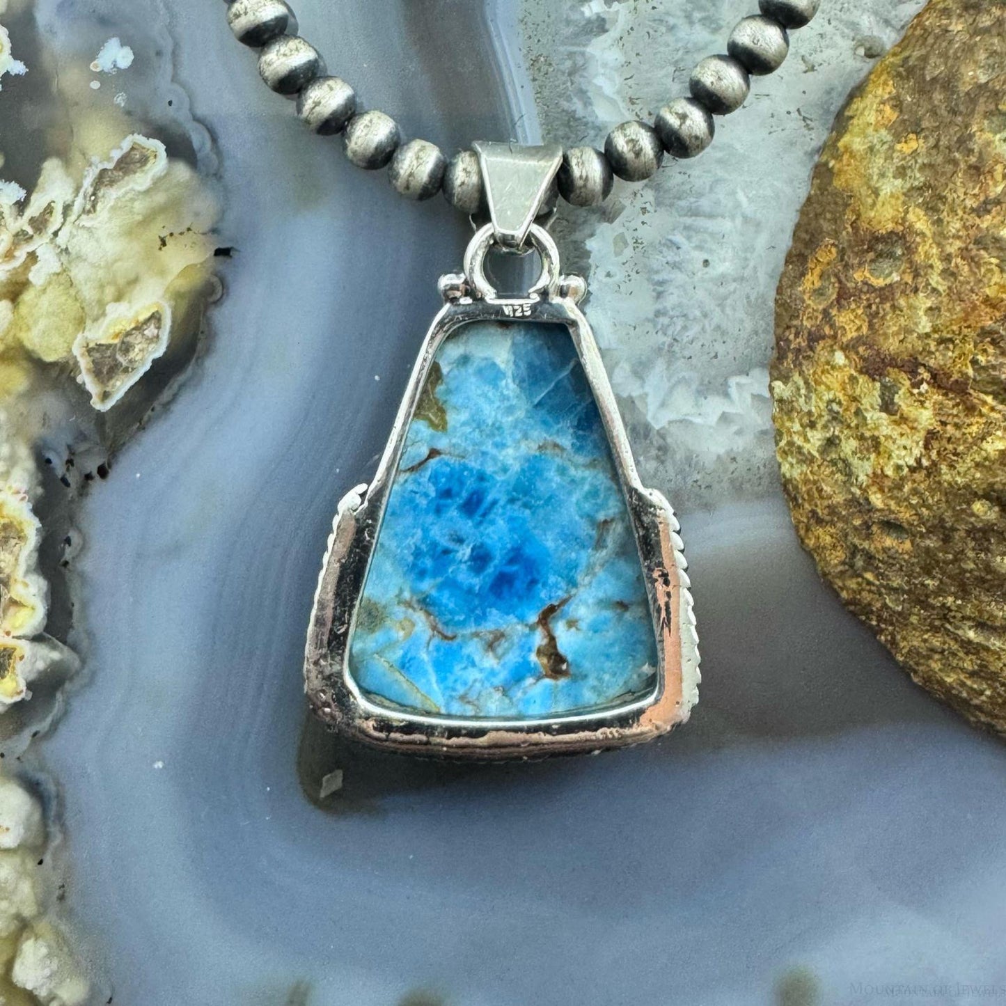 Sterling Silver Southwestern Style Triangle Apatite Decorated Pendant For Women
