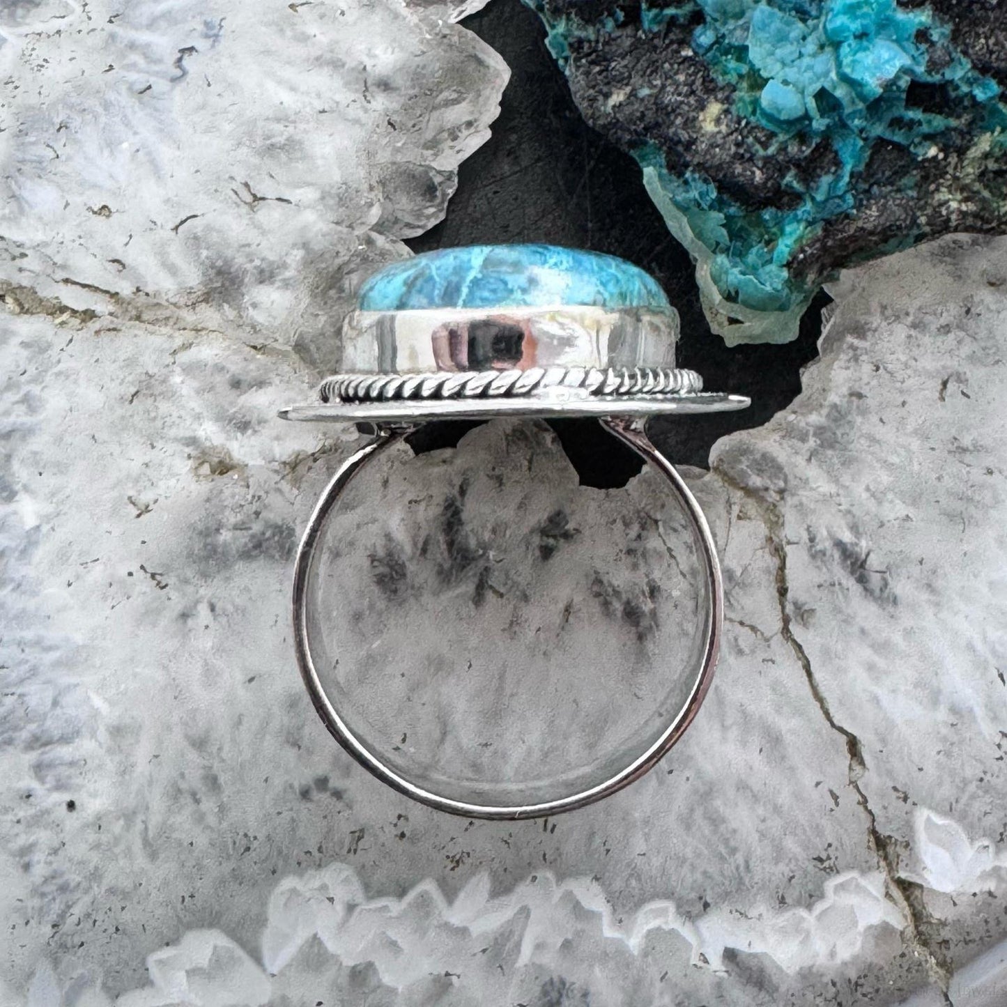Sterling Silver Southwestern Style Oval Stichtite Decorated Ring Size 8 For Women