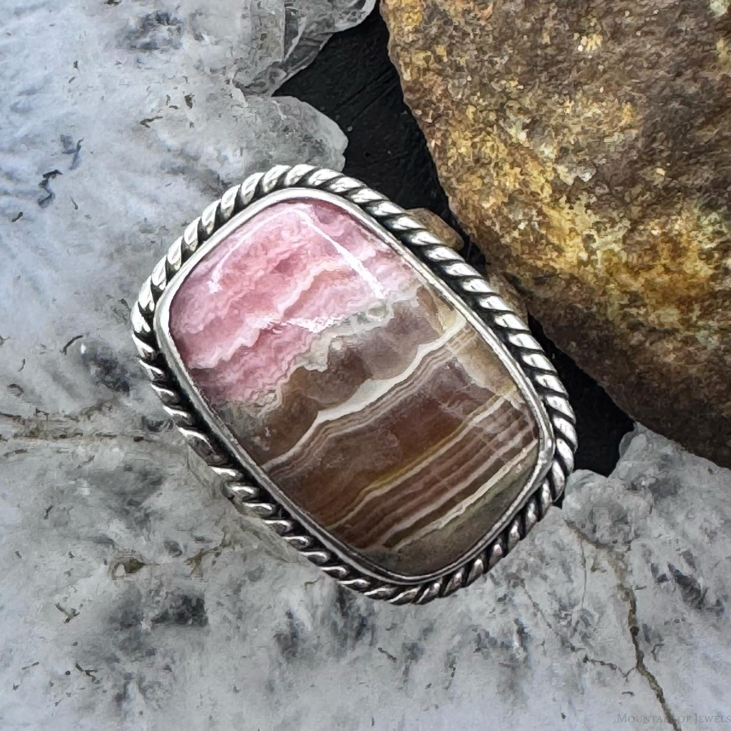 Sterling Silver Southwestern Style Rhodochrosite Bar Ring Size 8.5 For Women