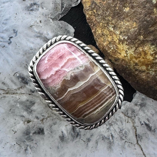 Sterling Silver Southwestern Style Rhodochrosite Bar Ring Size 8.5 For Women