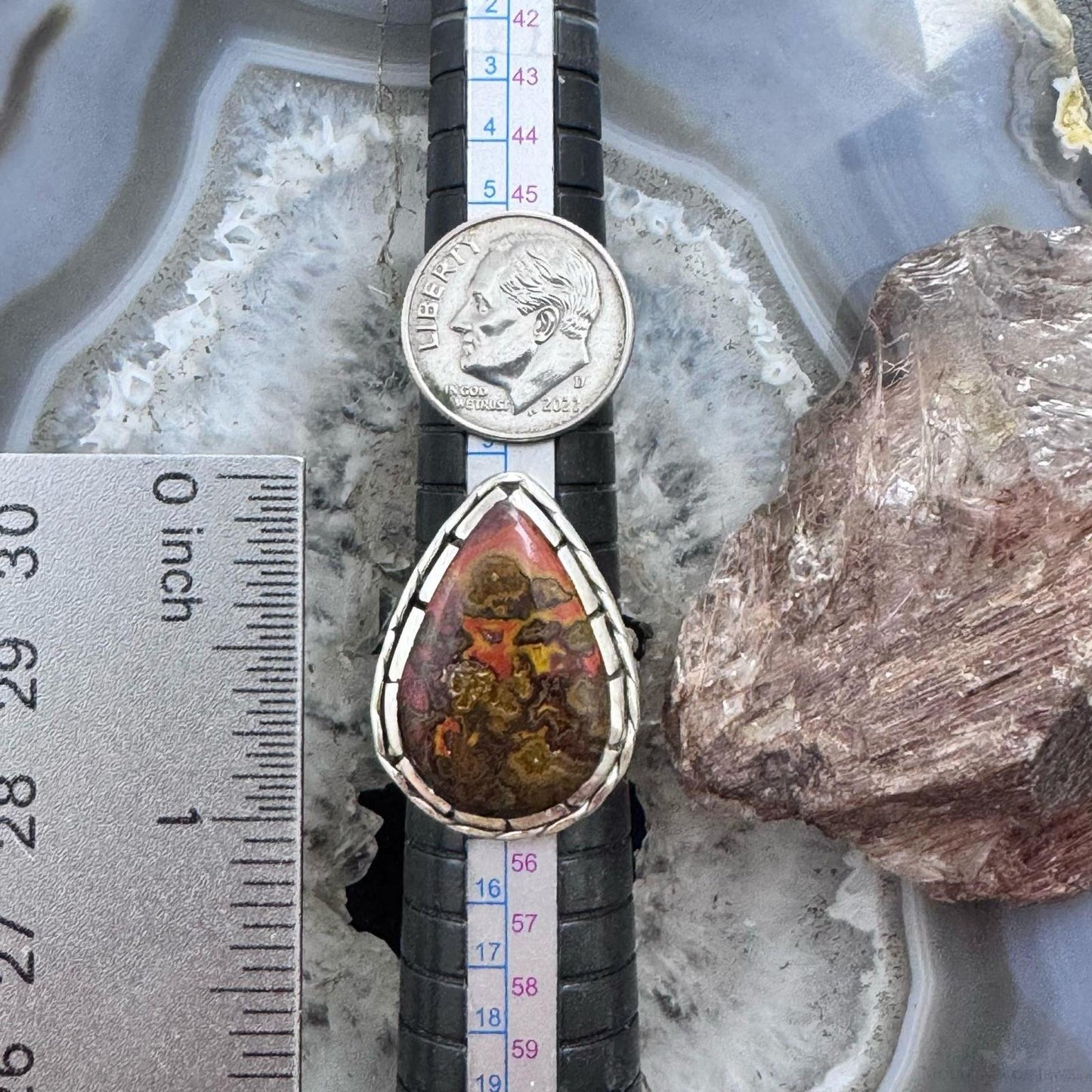 Sterling Southwestern Style Teardrop Moroccan Seam Agate Ring Size 6.5 For Women
